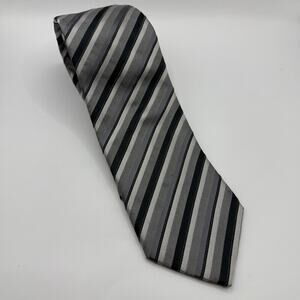 Hugo Boss Classic Striped Designer Tie Grays/Black 100% Silk Italian Made, EUC